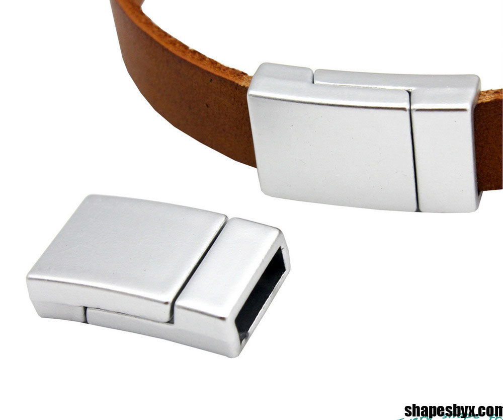 shapesbyX-10mm Flat Leather Bracelet Making Magnetic Clasps 10x3mm Hole Silver 3 Pieces MT673-2