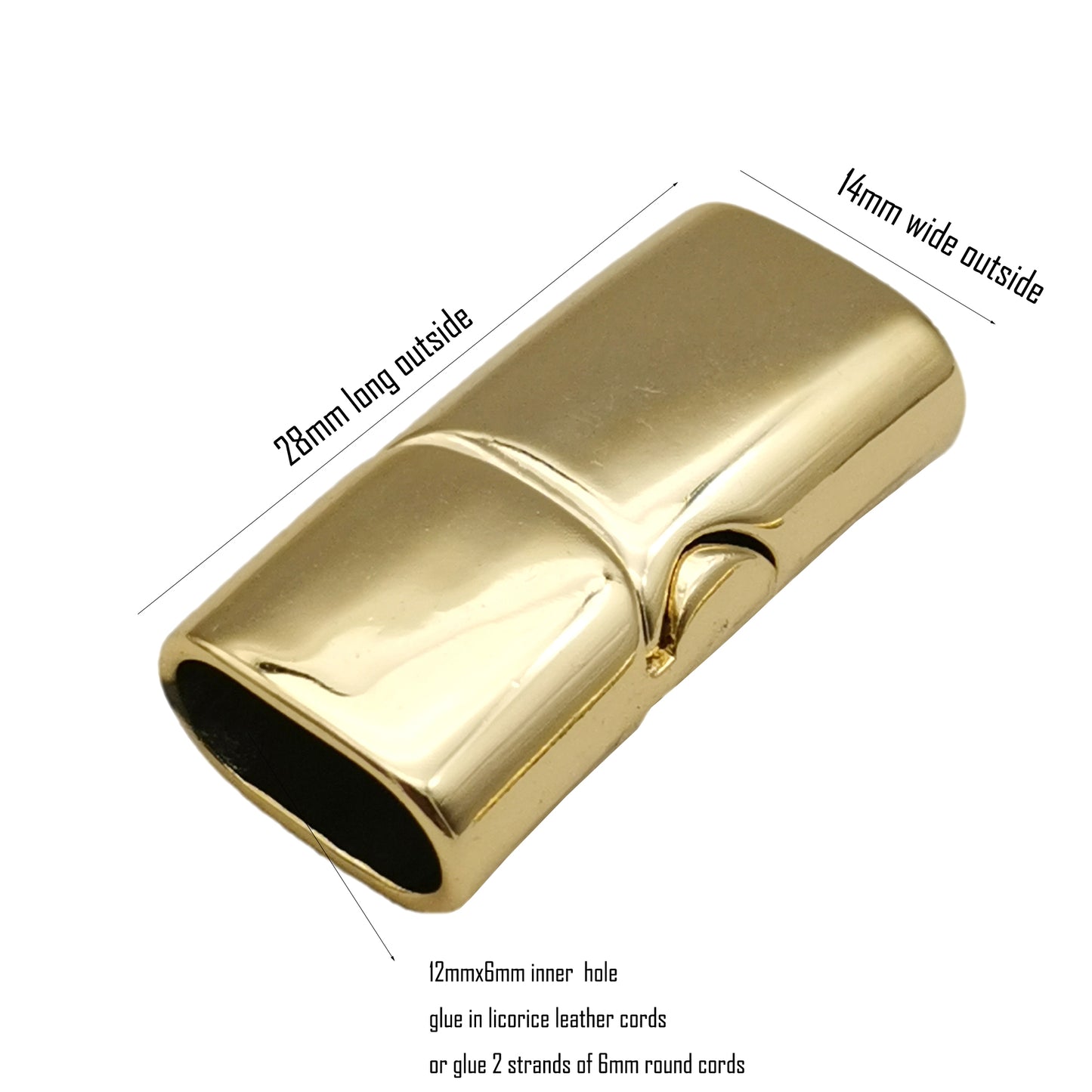 Lakritzleder-Kordelende, magnetische Verschlüsse und Verschluss, 11 mm x 5,5 mm Loch, Gold MT709-7