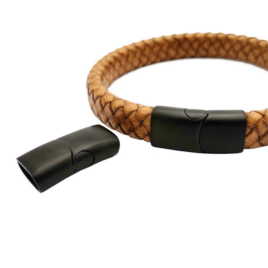 ShapesbyX-10mm Fermoirs magnétiques en acier inoxydable noir pour la fabrication de bracelets, trou intérieur de 10x5mm, colle en cuir de réglisse par pièce