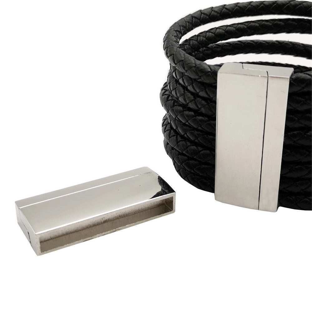 Pack 2 fermoirs et fermeture magnétiques pour bracelet, trou de 40x5mm, grands fermoirs incurvés argentés