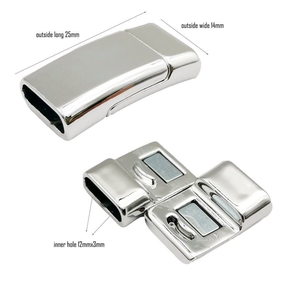 Fermoirs magnétiques intérieurs argentés de 12mm x 3mm, pour la fabrication de bracelets, colle plate en cuir de 12mm
