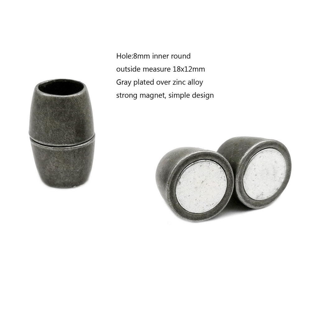 Magnetische Verschlüsse und Verschluss für die Herstellung von Armbändern, graue Farbe, 8 mm rundes Loch