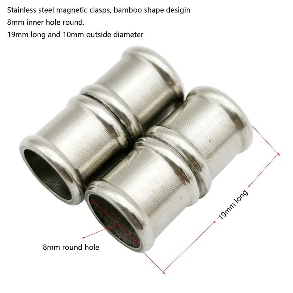 shapebyX-2 pièces fermoirs magnétiques en acier inoxydable et fermeture en forme de bambou avec trou de 8 mm