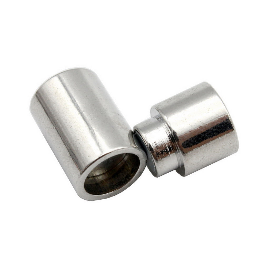 ShapesbyX-Cylinder Round Magnetic Clasps and Closure for Bracelet Making 8mm Hole Cord Glue In 3 Pieces Silver