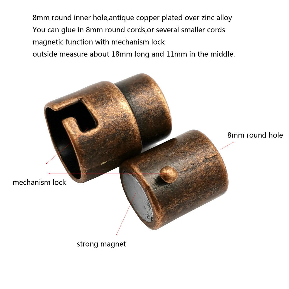 Fermeture à fermoirs magnétiques pour la fabrication de bijoux, trou de 8mm, colle pour cordon en 3 pièces, mécanisme de verrouillage en argent