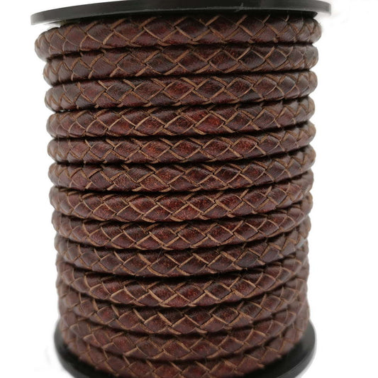 Bracelet Making Leather Bolo Cord,5mm Round Braided Leather Strap Distressed Brown