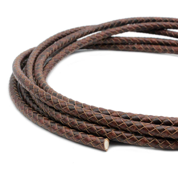  5 Yards 4mm Braided Leather Cord Round Leather Strap for  Bracelet Making Bolo Tie Distressed Brown