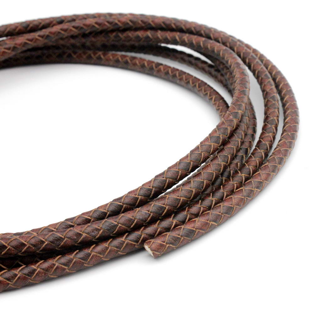 ShapesbyX-Bracelet Making Leather Bolo Cord,5mm Round Braided Leather Strap Distressed Brown