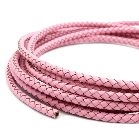 5mm Round Braided Leather Cord Pink for Bracelet Making Jewelry Leather Craft Accessory