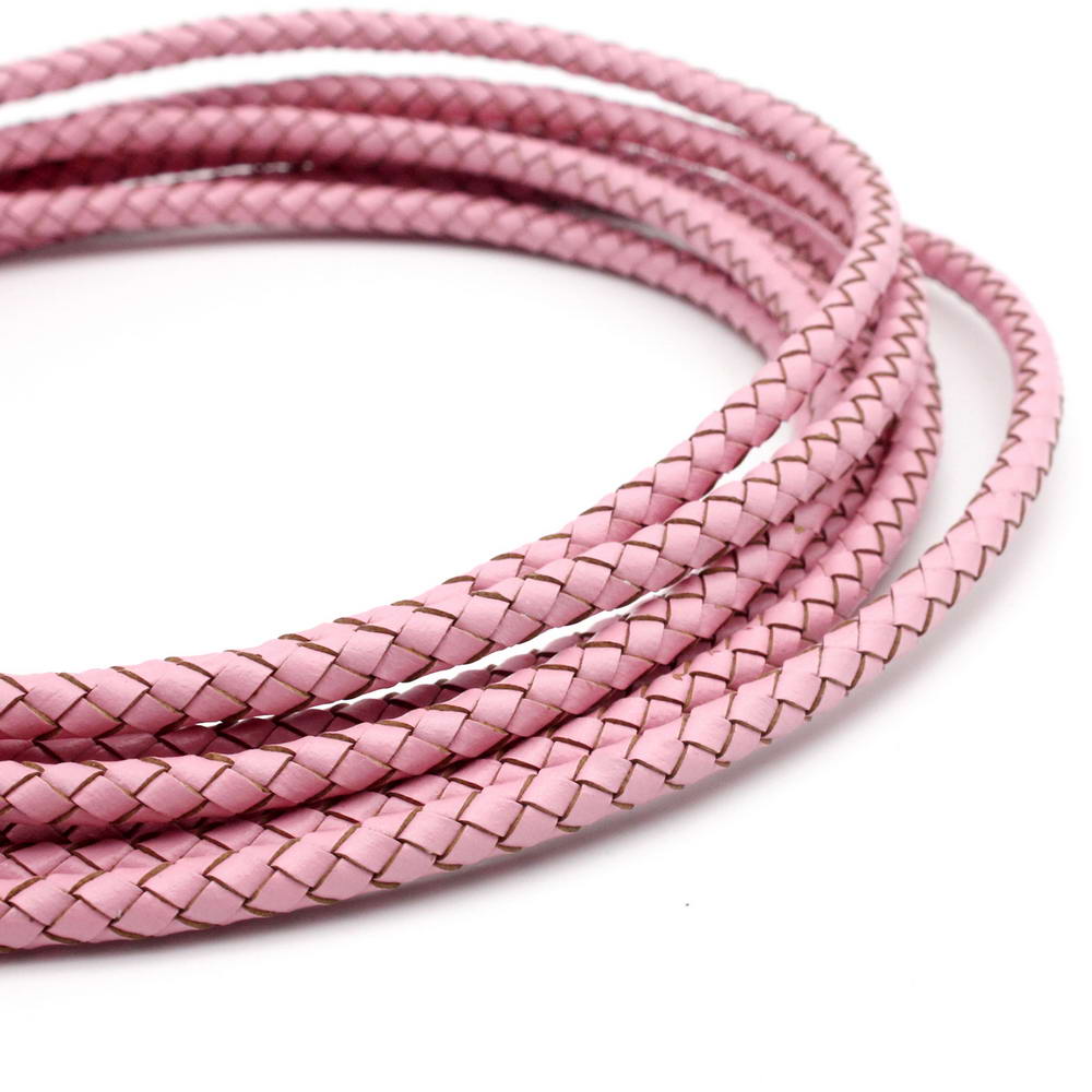 shapesbyX-5mm Round Braided Leather Cord Pink for Bracelet Making Jewelry Leather Craft Accessory