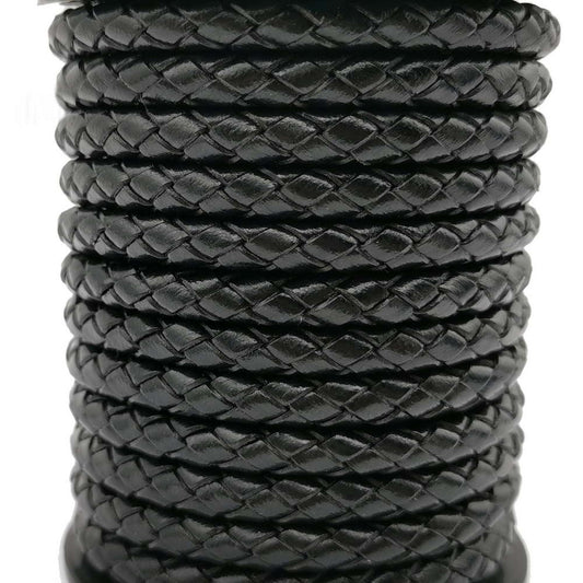 6mm Round Braided Leather Bolo Cord Black Jewelry Making Leather Craft