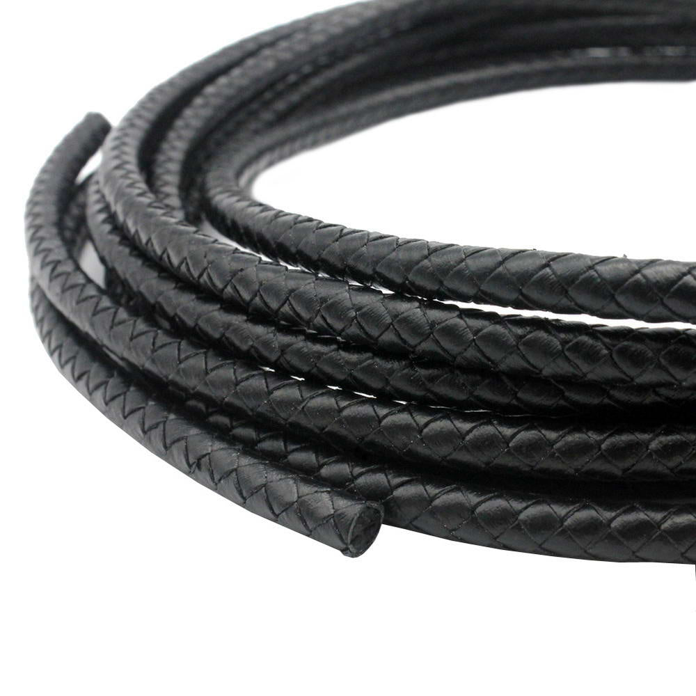 shapesbyX-6mm Round Braided Leather Bolo Cord Black Jewelry Making Leather Craft