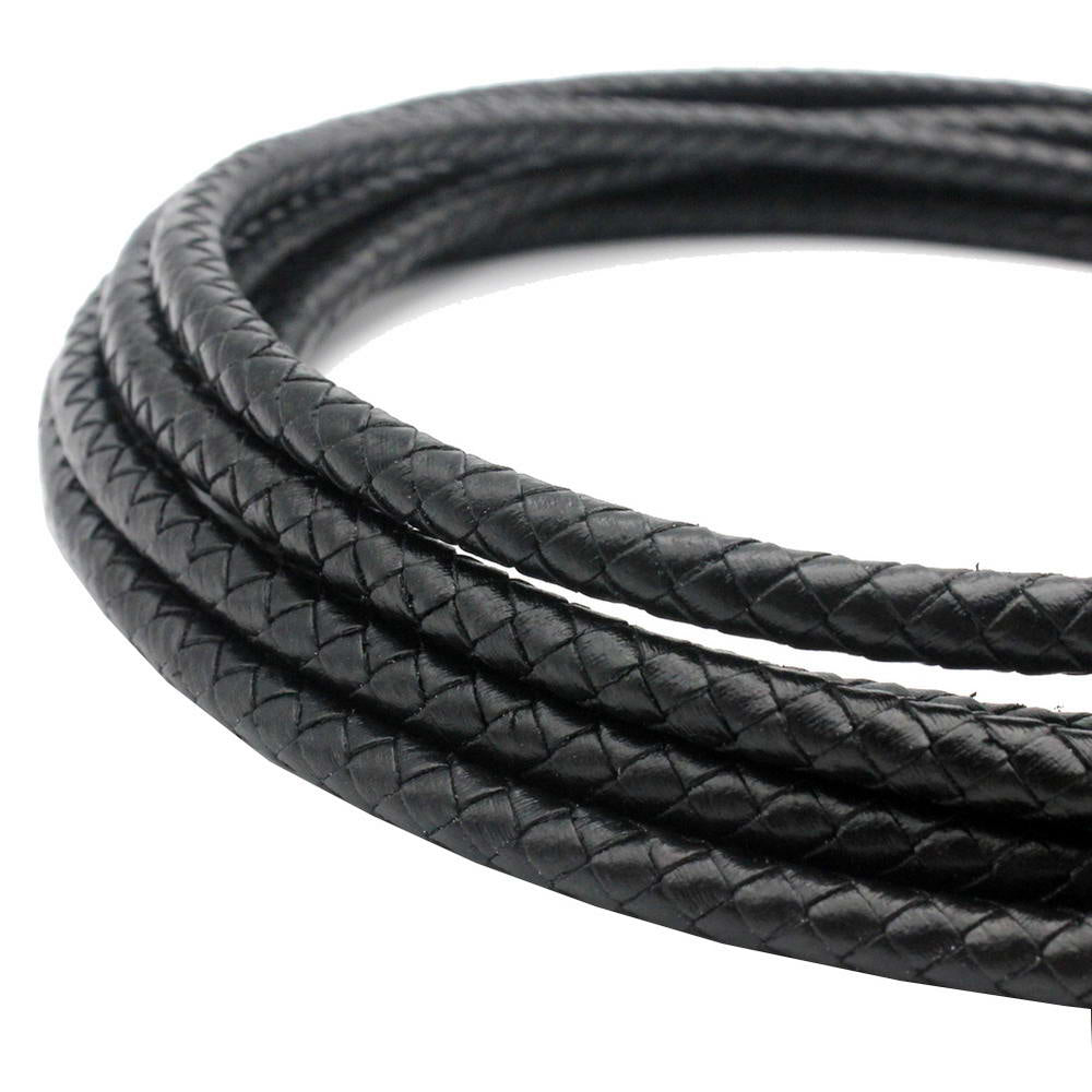 ShapesbyX-6 mm rundes geflochtenes Leder-Bolo-Kordel, schwarz, zur Schmuckherstellung, Lederhandwerk