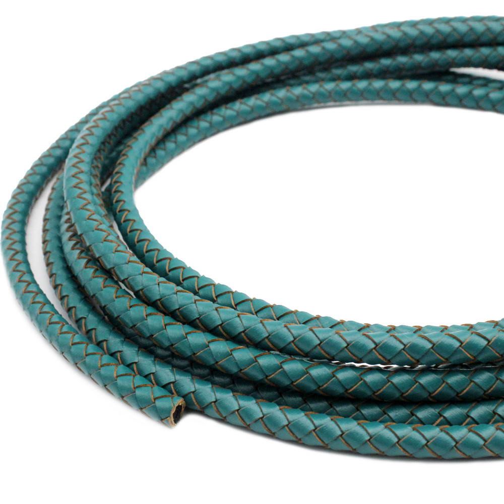 6mm Round Folded Leather Cord for Braided Bracelet Making Teal Leather Bolo Cord