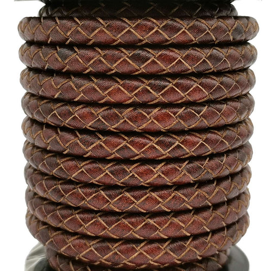 6mm Round Folded Leather Cord for Braided Bracelet Making Distressed Brown Leather Bolo Cord