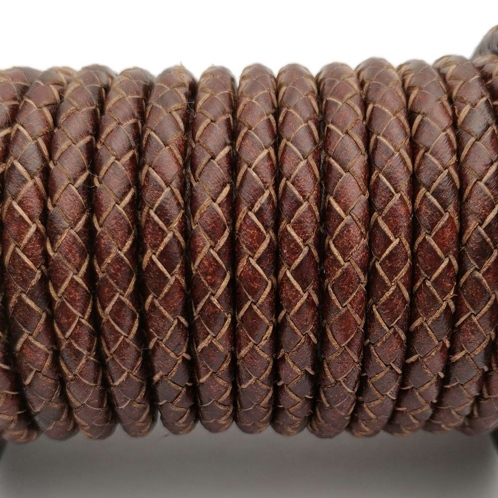 ShapesbyX-6 mm rundes, gefaltetes Lederband für die Herstellung von geflochtenen Armbändern. Bolo-Kordel aus braunem Leder im Used-Look