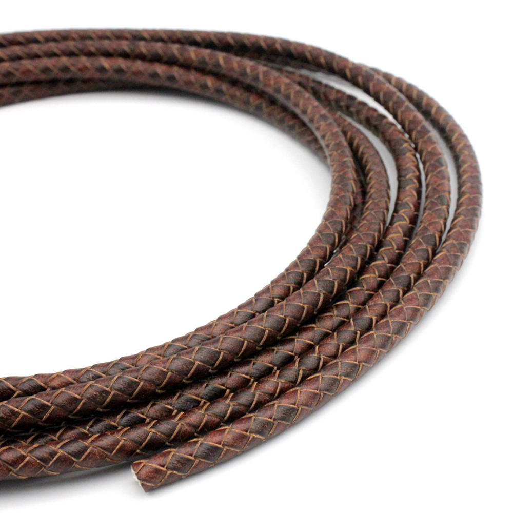 shapesbyX-6mm Round Folded Leather Cord for Braided Bracelet Making Distressed Brown Leather Bolo Cord