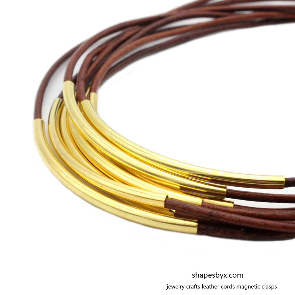 50mmx3mm Gold Curved Tube Pipes Plated Over Brass 2.5mm Inner Hole to hold 2.0mm Cord