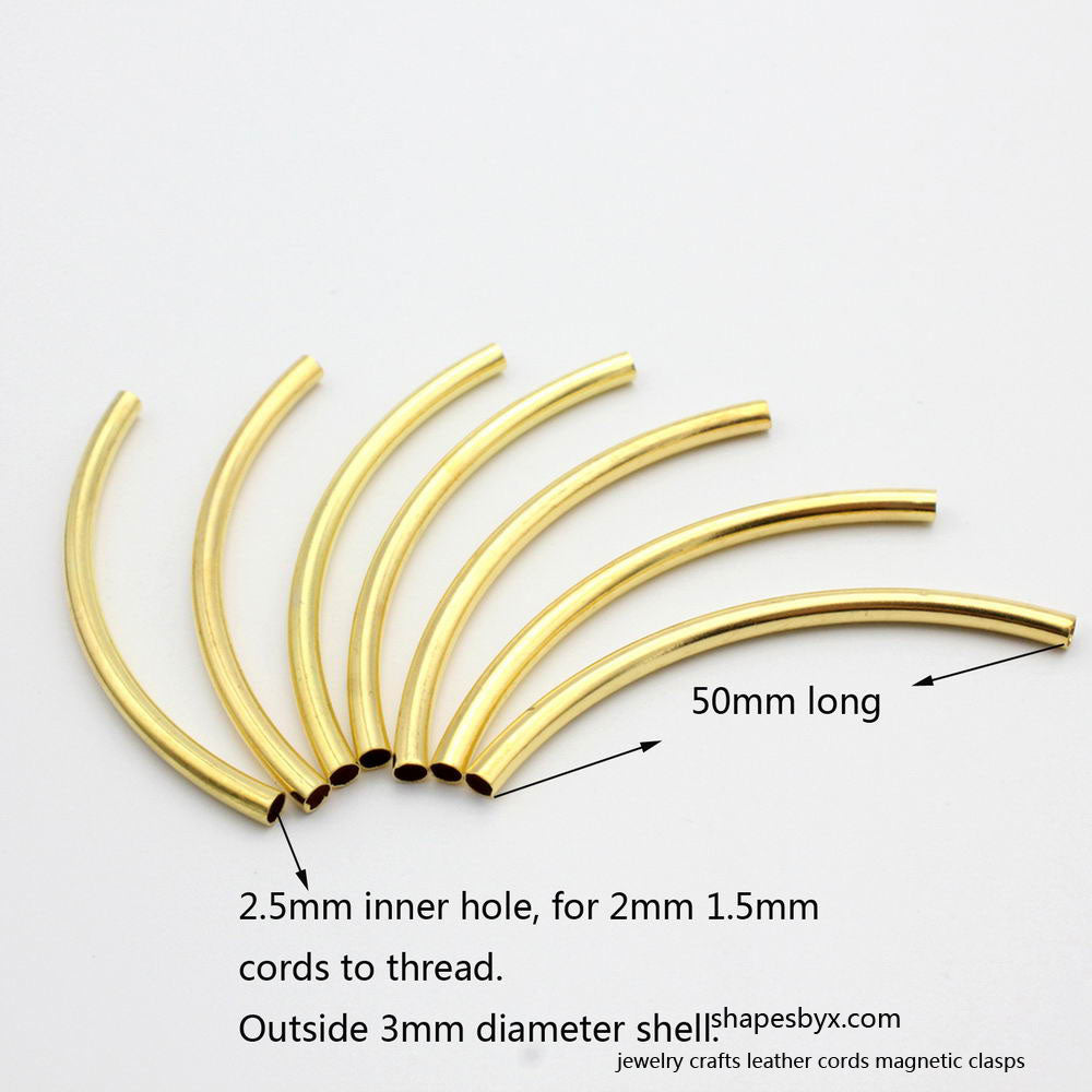 shapesbyX-20 Pieces 50mmx3mm Black Curved Tube Pipes Plated Over Brass 2.5mm Inner Hole to hold 2.0mm Cord