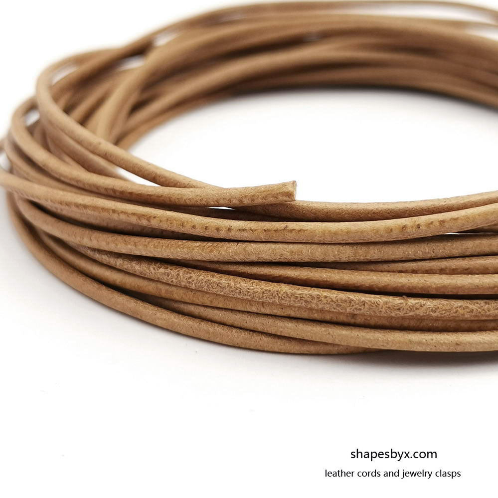 Tan Natural Leather Cords 2mm Round Genuine Real Leathe Strap Bracelet Necklace Pendant Cord