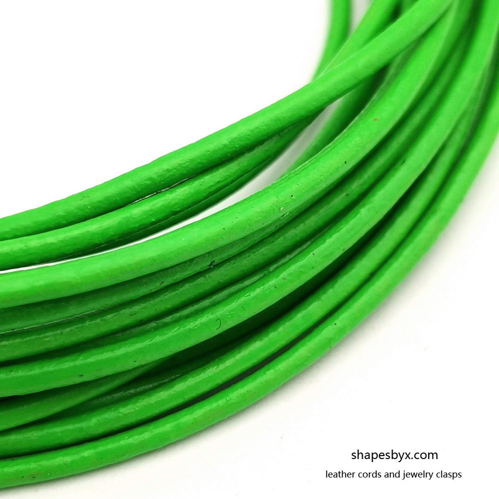 shapesbyX-5 Yards Neon Green Leather Cords 2mm Round Genuine Real Leathe Strap Bracelet Necklace Pendant Cord