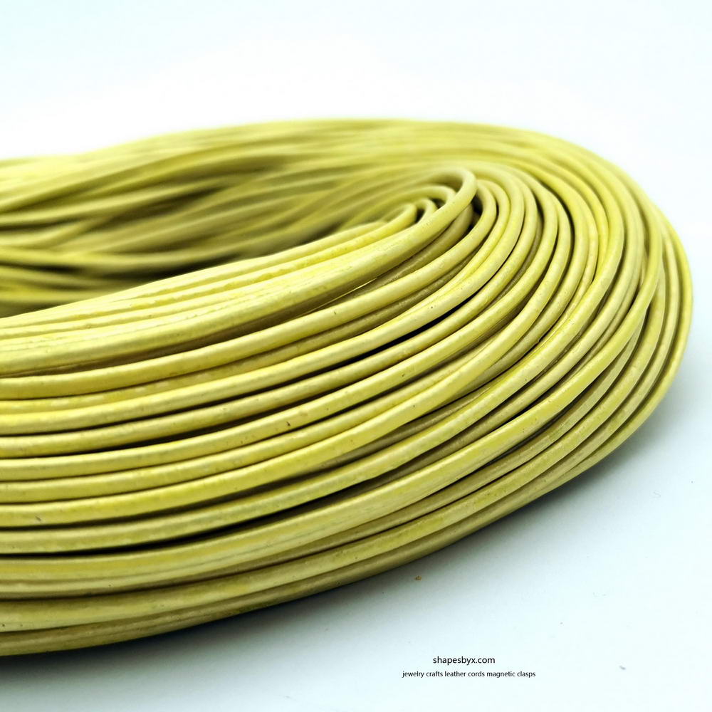 shapesbyX-5 Yards 2mm Round Genuine Leather Cord 2.0mm Real Leather Strap Cowhide Jewelry Making Metallic Yellow