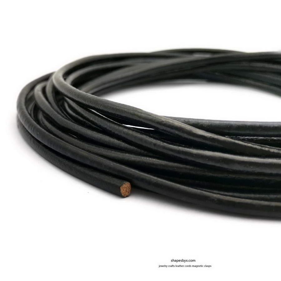 5 Yards 3mm Round Leather Cord Genuine Leather Strap Bracelet Necklace Pendant Cord Black