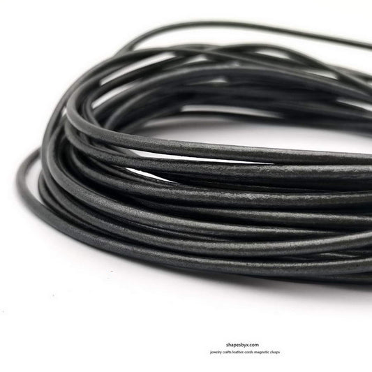formesbyX-5 Yards 3mm cordon rond en cuir véritable bracelet en cuir collier pendentif cordon clair rustique métallisé gris foncé