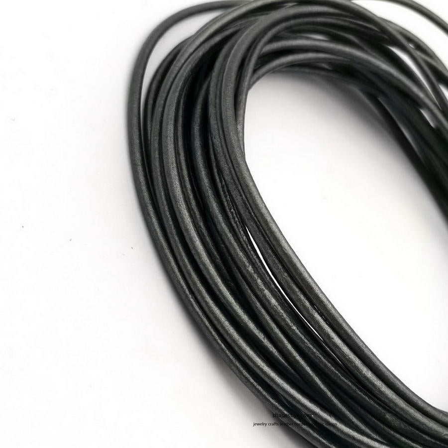 shapesbyX-5 Yards 3mm Round Leather Cord Genuine Leather Strap Bracelet Necklace Pendant Cord Light Rustic Metallic Dark Gray