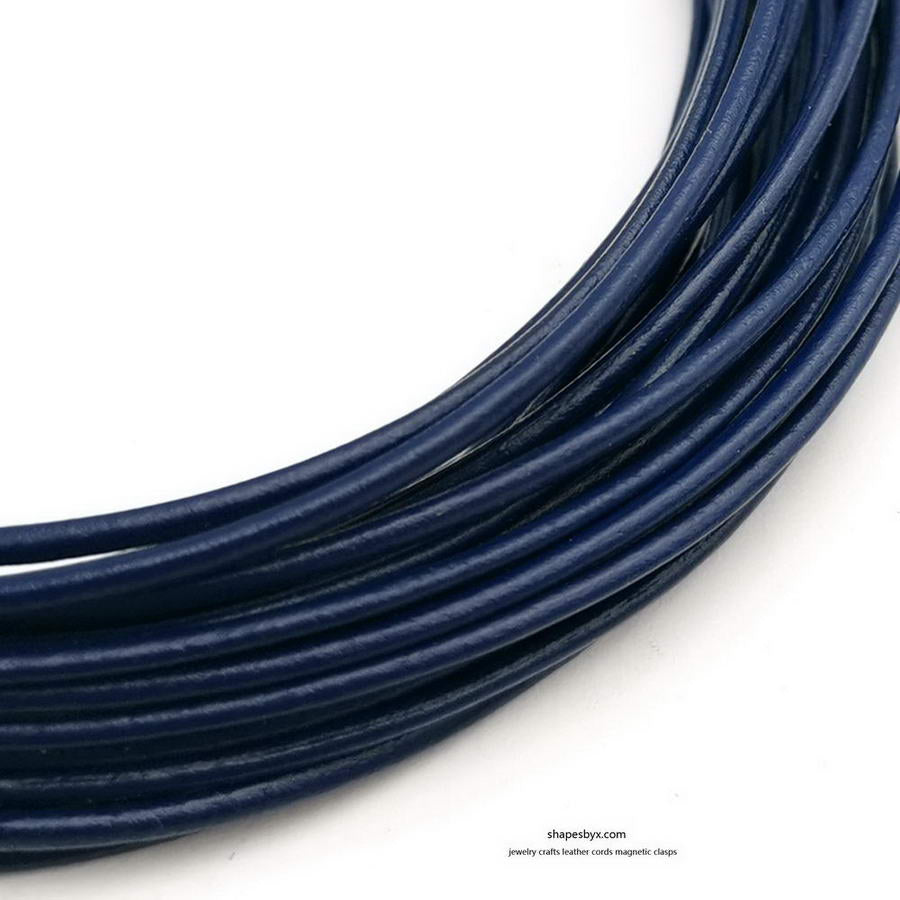 shapesbyX-5 Yards 3mm Round Leather Cord Genuine Leather Strap Bracelet Necklace Pendant Cord Navy Blue