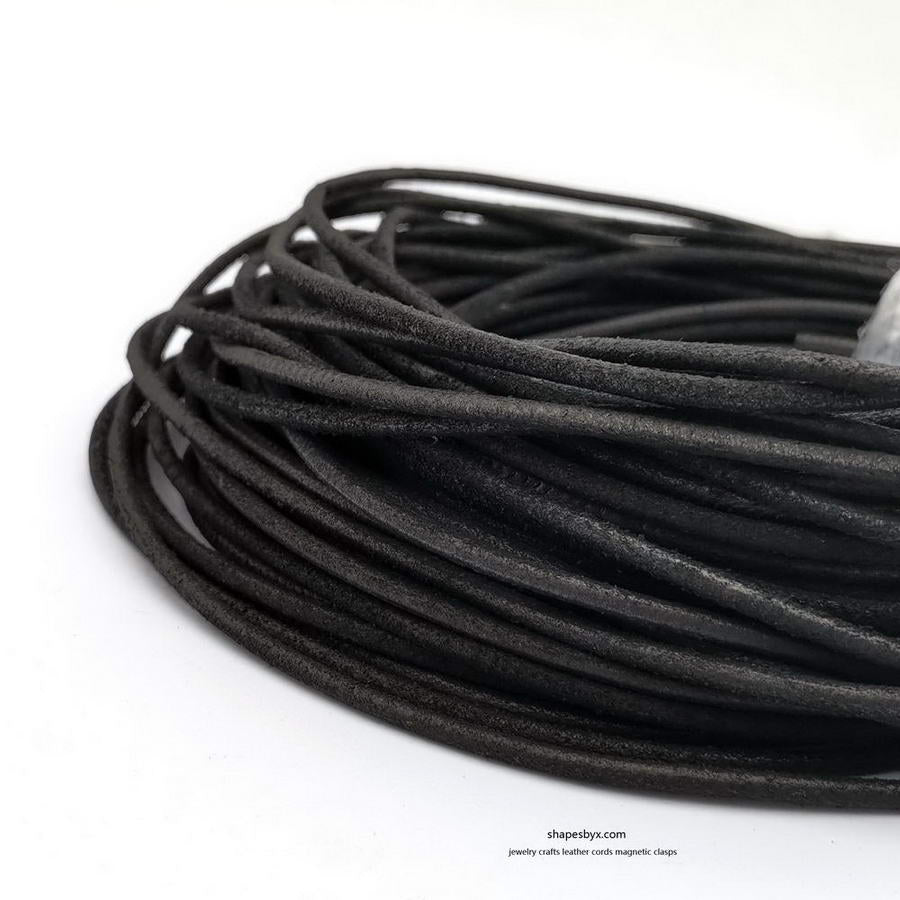 shapesbyX-5 Yards 3mm Round Leather Cord Genuine Leather Strap Bracelet Necklace Pendant Cord Light Rustic Black