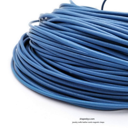 5 Yards 3mm Round Leather Cord Genuine Leather Strap Bracelet Necklace Pendant Cord Jean Blue