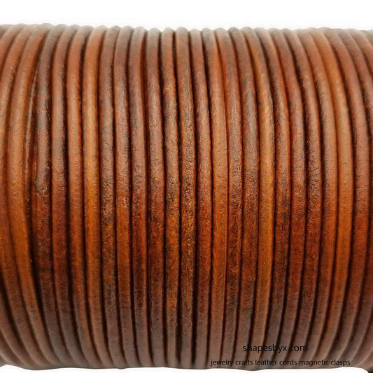 5 Yards 3mm Round Leather Cord Genuine Leather Strap Bracelet Necklace Pendant Cord Distressed Brown