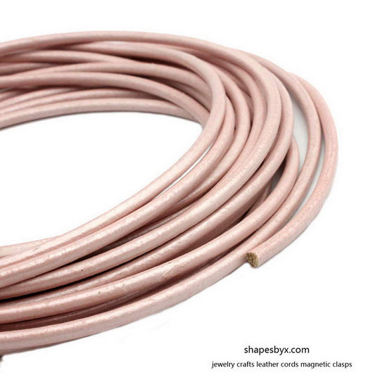 5 Yards 3mm Round Leather Cord Genuine Leather Strap Bracelet Necklace Pendant Cord Metallic Pink