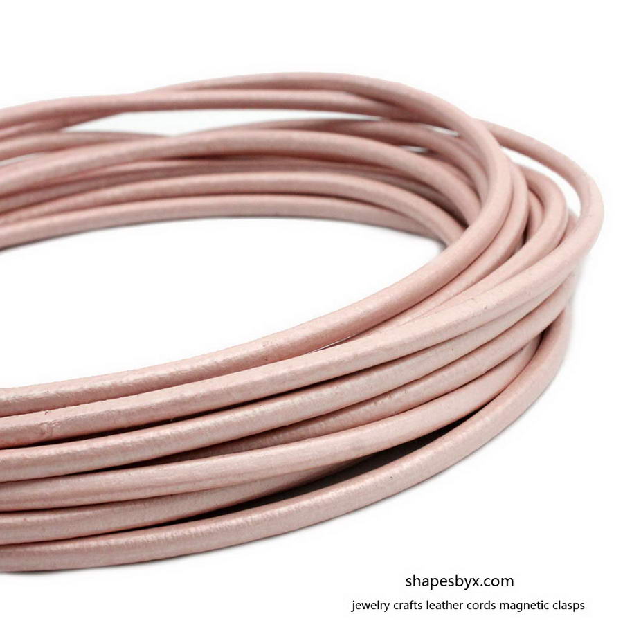 shapesbyX-5 Yards 3mm Round Leather Cord Genuine Leather Strap Bracelet Necklace Pendant Cord Metallic Pink