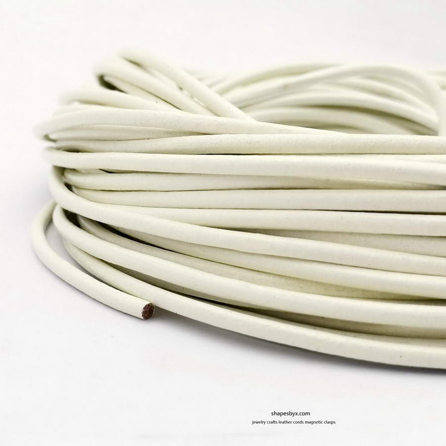 shapesbyX-5 Yards 3mm Round Leather Cord Genuine Leather Strap Bracelet Necklace Pendant Cord Light Rustic Rice White