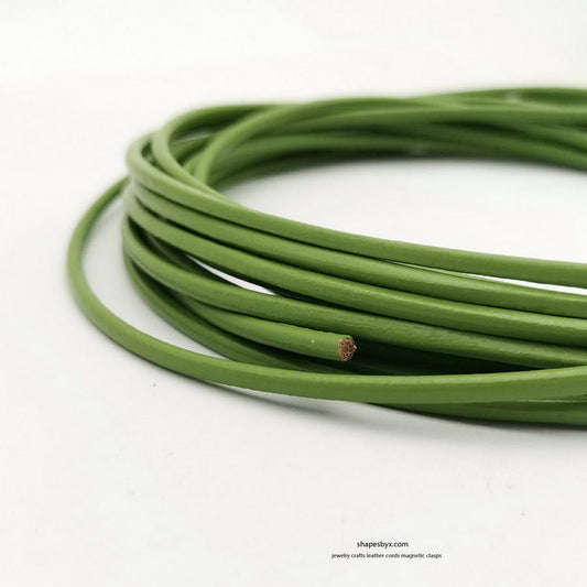 ShapesbyX-5 Yards 3 mm rundes Lederband, echtes Leder, Armband, Halskette, Anhänger, Kordel, Frühlingsgrün