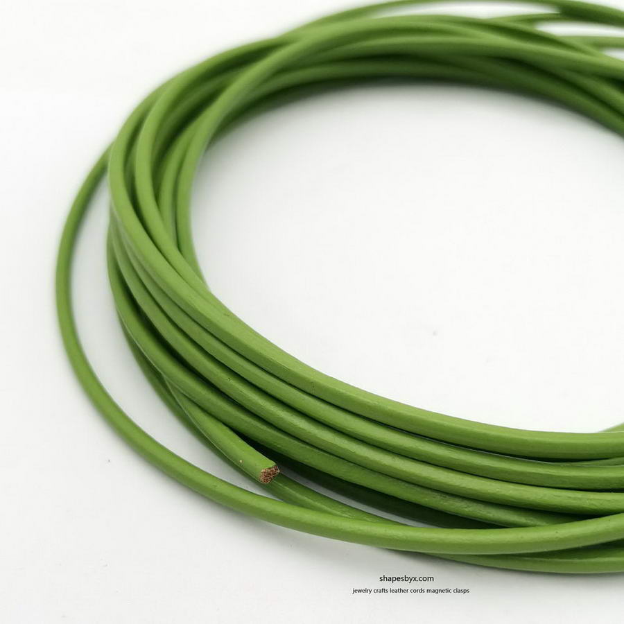 shapesbyX-5 Yards 3mm Round Leather Cord Genuine Leather Strap Bracelet Necklace Pendant Cord Spring Green