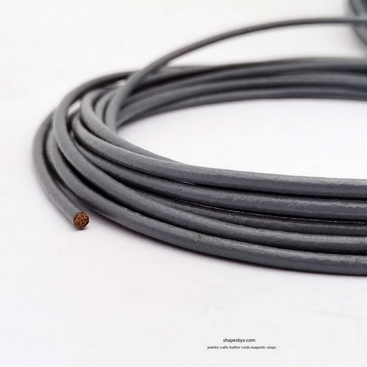 5 Yards 3mm Round Leather Cord Genuine Leather Strap Bracelet Necklace Pendant Cord Gray