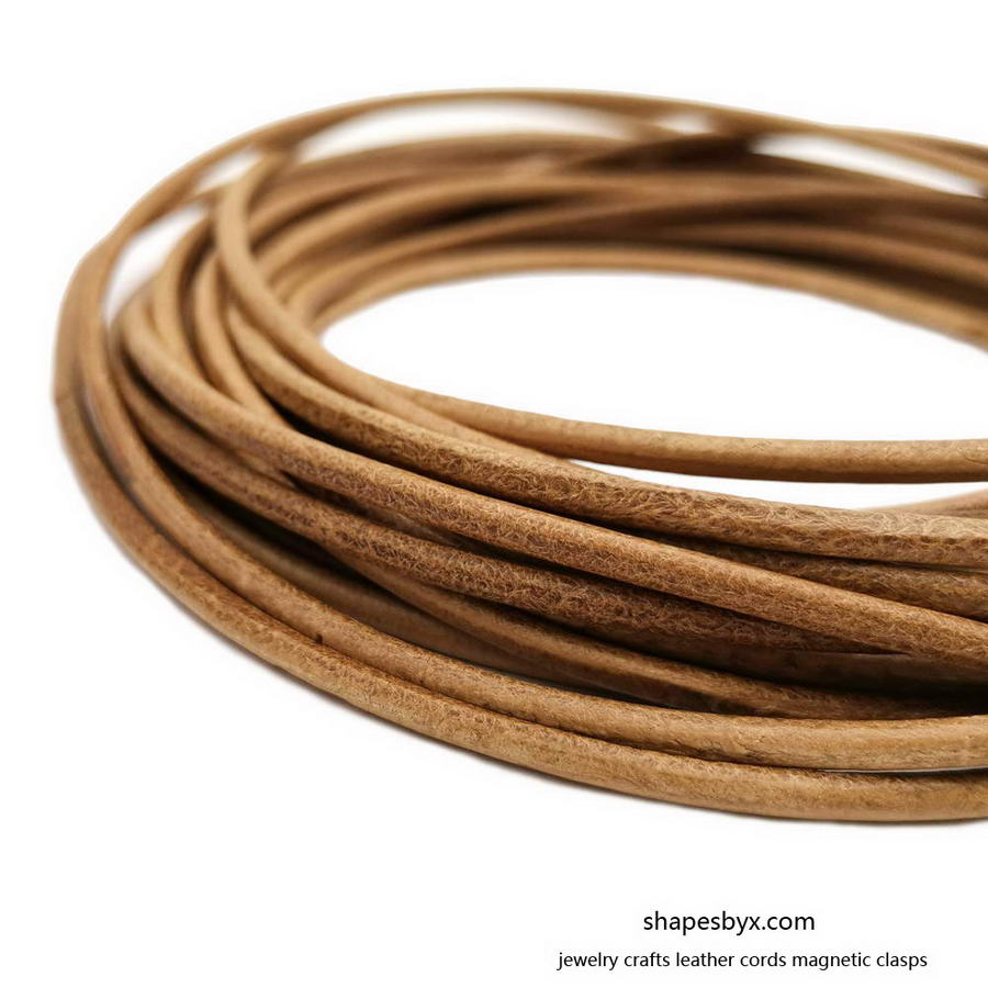 5 Yards 3mm Round Leather Cord Genuine Leather Strap Bracelet Necklace Pendant Cord Tan Natural