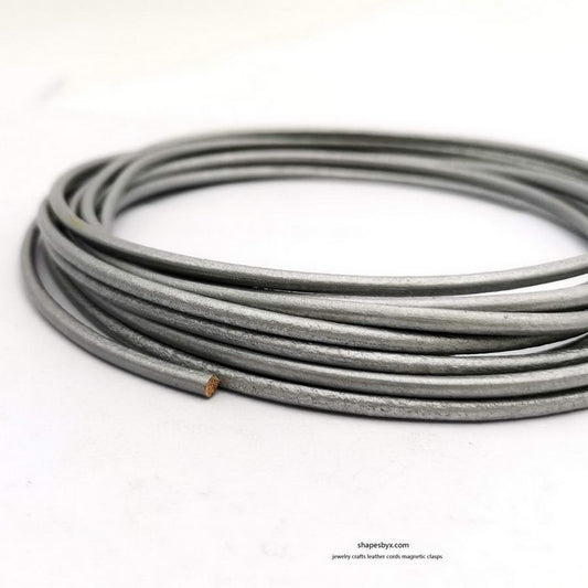 5 Yards 3mm Round Leather Cord Genuine Leather Strap Bracelet Necklace Pendant Cord Silver