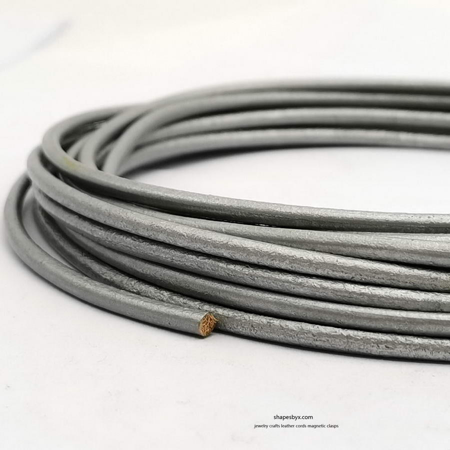 shapesbyX-5 Yards 3mm Round Leather Cord Genuine Leather Strap Bracelet Necklace Pendant Cord Silver