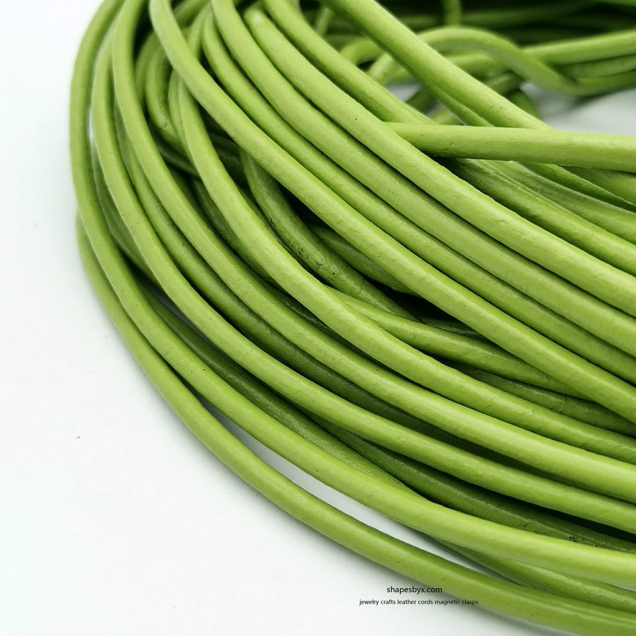 shapesbyX-2 Yards 4mm Round Leather Cords Real Leather Strap Genuine Spring Green