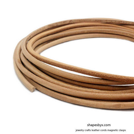 Tan 4mm Round Leather Strap Natural Genuine Leather Cords Jewelry Making Cloth Belt Decor Tie 2 Yard