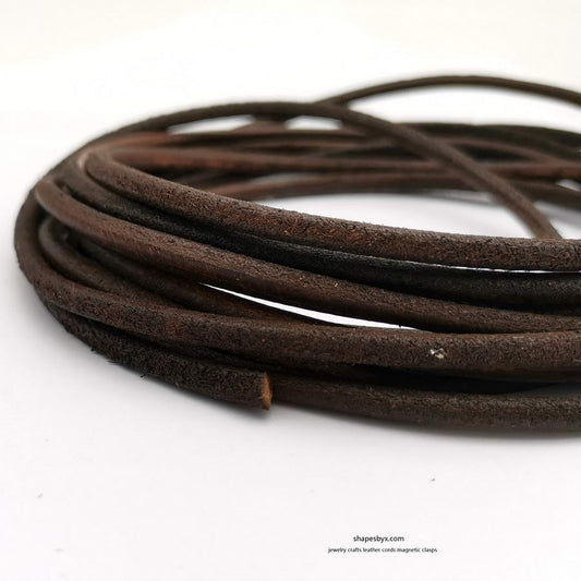 2 Yards 4mm Round Leather Cords Real Leather Strap Genuine Rustic Old Brown