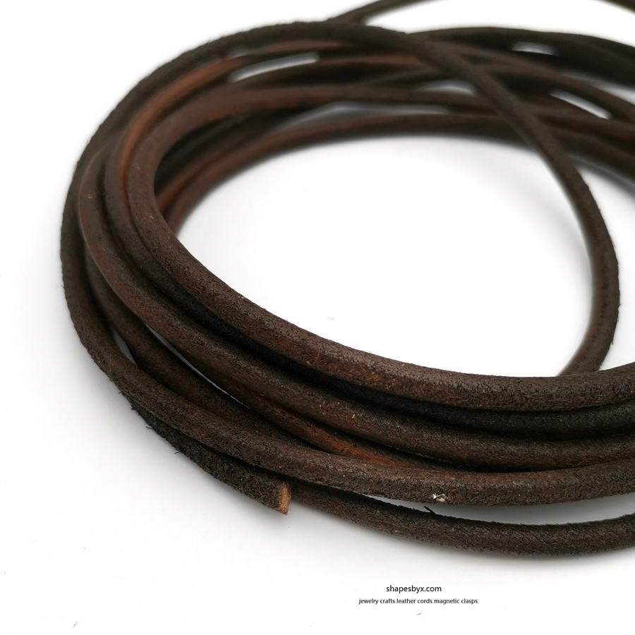 shapesbyX-2 Yards 4mm Round Leather Cords Real Leather Strap Genuine Rustic Old Brown