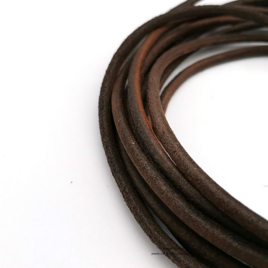 shapesbyX-2 Yards 4mm Round Leather Cords Real Leather Strap Genuine Rustic Old Brown