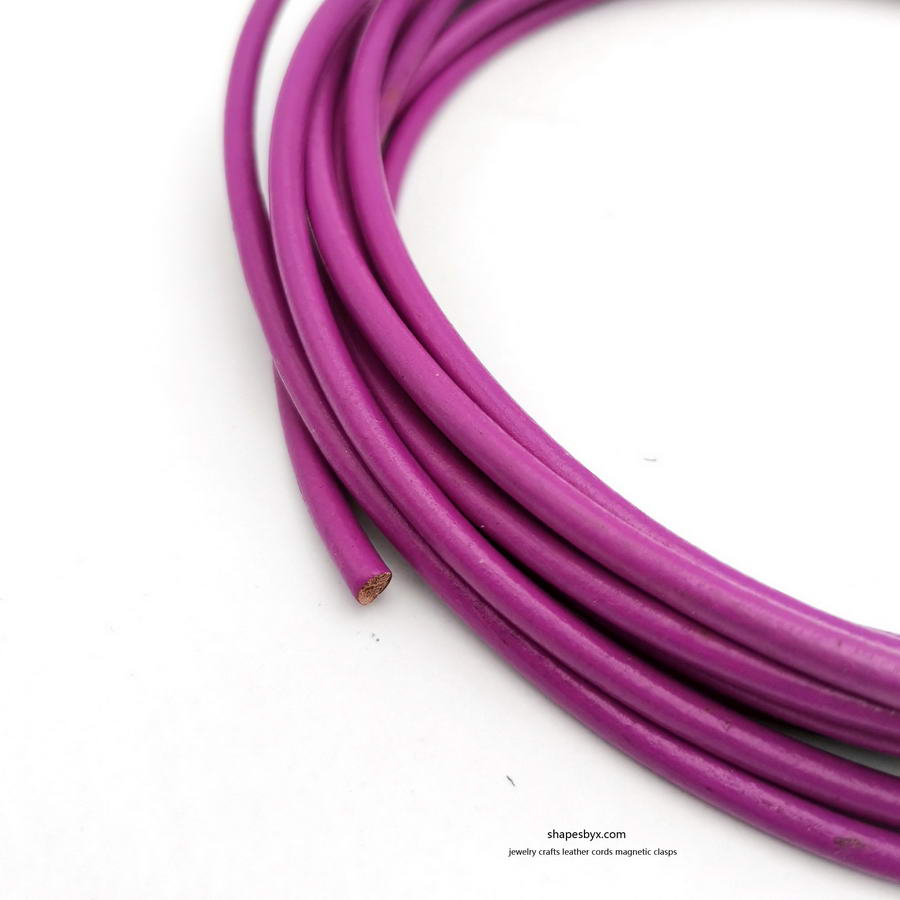 shapesbyX-2 Yards 4mm Round Leather Cords Real Leather Strap Genuine Magenta