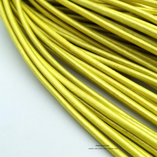 2 Yards 4mm Round Leather Cords Real Leather Strap Genuine Metallic Yellow Jewelry Making Cloth Belt