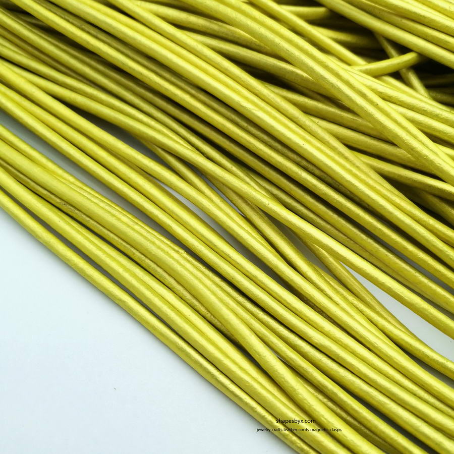 shapesbyX-2 Yards 4mm Round Leather Cords Real Leather Strap Genuine Metallic Yellow Jewelry Making Cloth Belt